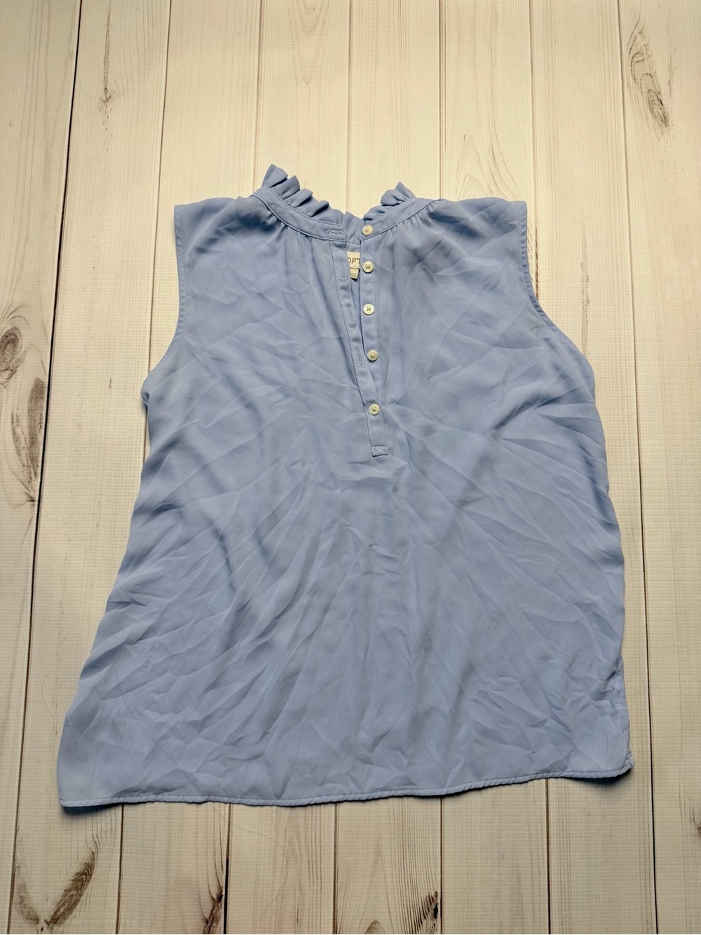 LOFT Light Blue Sleeveless Ruffle-Neck Shell - Picture 2 of 6